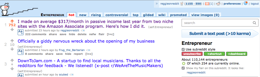 At the top of reddit on r/entrepreneur.